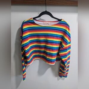 Urban Outfitters Rainbow Striped Long Sleeve Shirt‎ Vintagy 90s Style Cropped